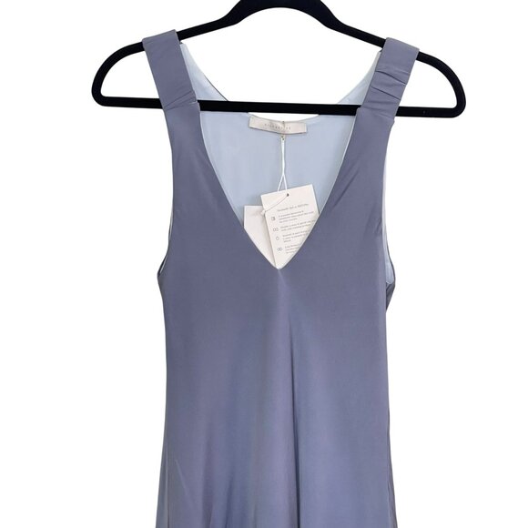 Silk95five Washable Silk V Neck Gray Sleeveless Midi Sheath Dress Small NWT - Picture 2 of 5